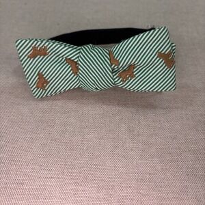 J.BAILEY Green Striped Cotton Dog Embroidered Adjustable Bow Tie. Youth Size